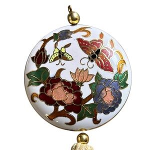 Vintage Double Sided Floral Cloisonné Pendant with Tassel